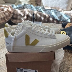 Veja White Sneakers with Yellow Details